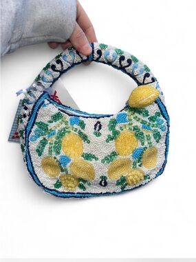 lemon blue floral amalfi coast style mini shoulder bag made in india